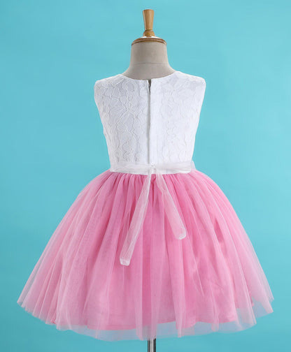 Enfance  Sleevelees Flare Dress With Flower Applique-Pink