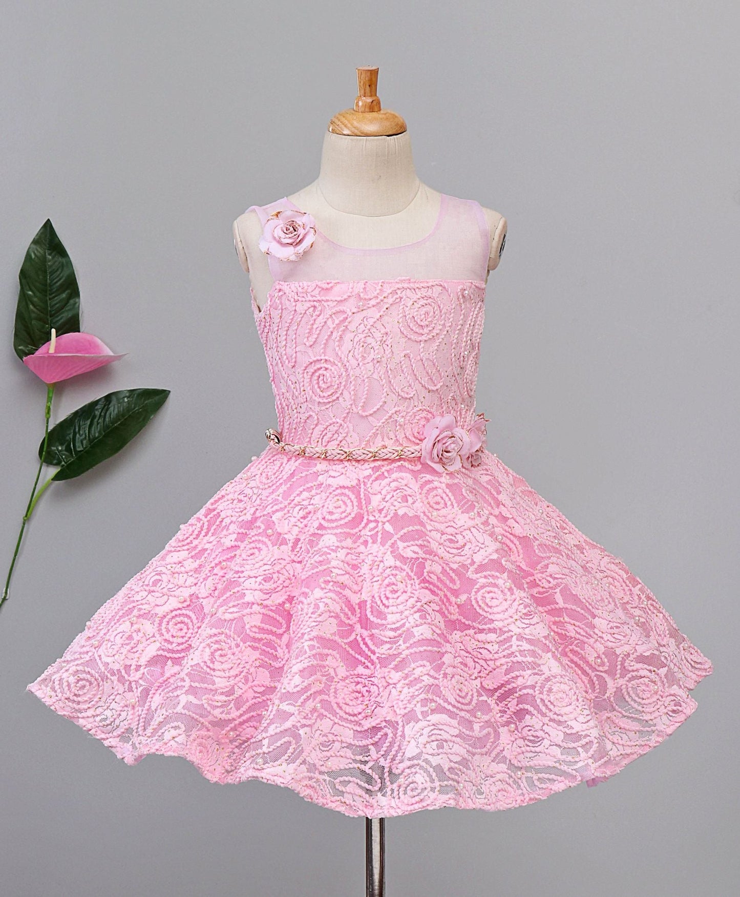 Enfance Flower Applique Sleeveless Dress -Pink