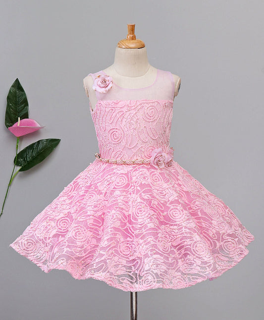 Enfance Flower Applique Sleeveless Dress -Pink