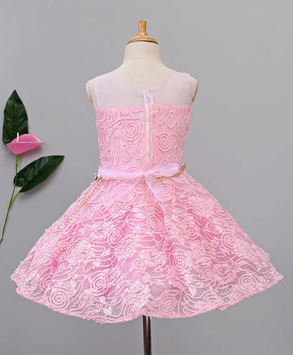 Enfance Flower Applique Sleeveless Dress -Pink