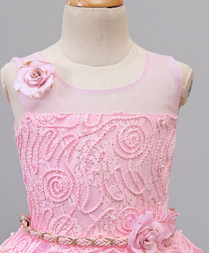 Enfance Flower Applique Sleeveless Dress -Pink