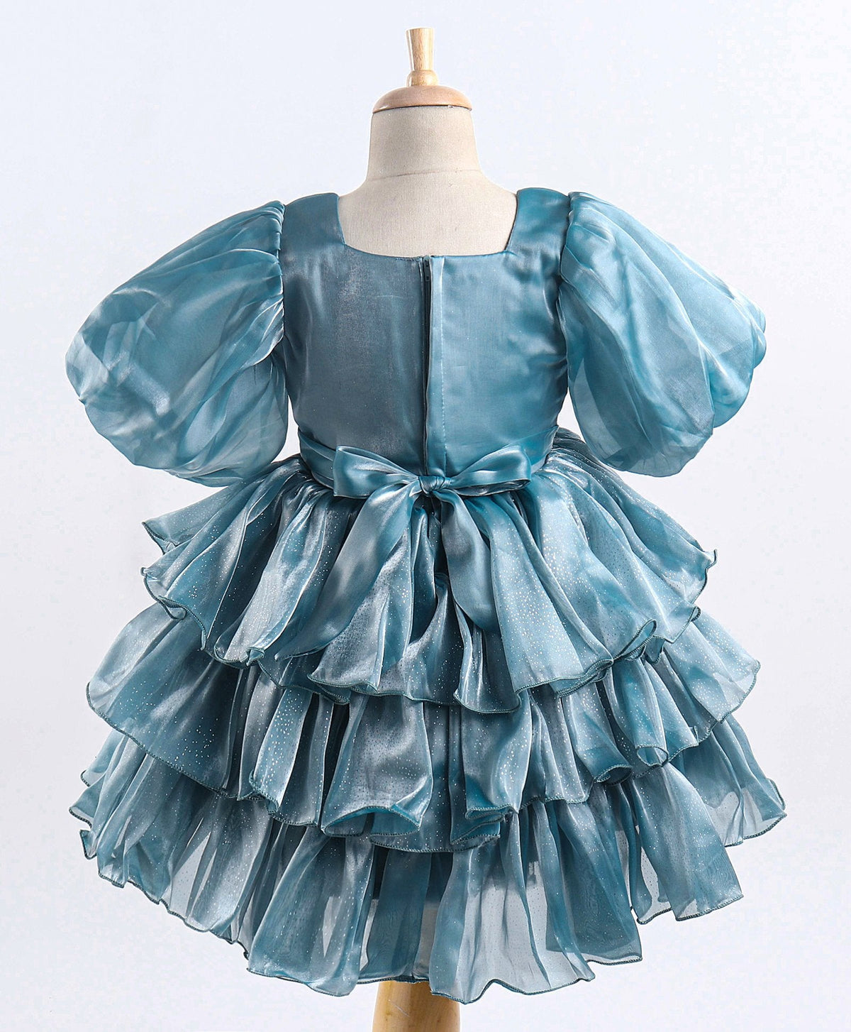 Enfance Balloon Sleeves Bow Applique Dress-T.Blue