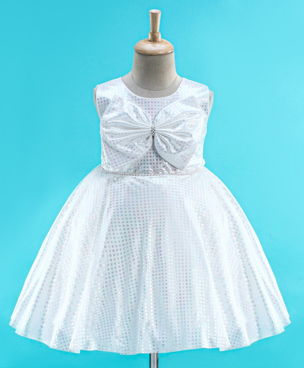 Enfance Sleeveless Mesh Yoke Dress With Flower Applique-White