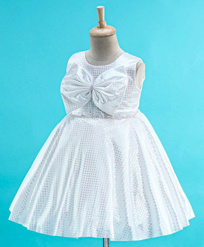 Enfance Sleeveless Mesh Yoke Dress With Flower Applique-White