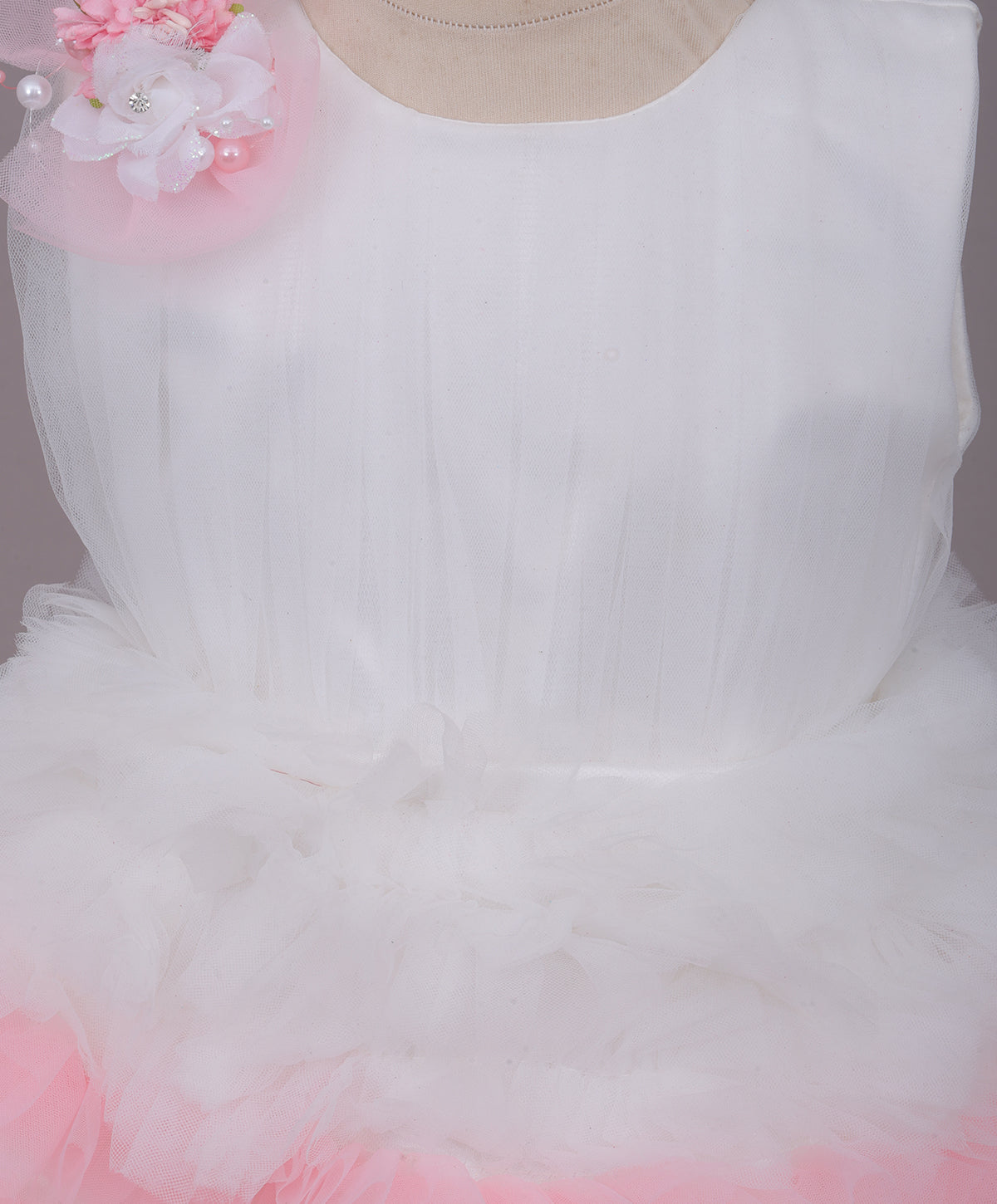 Enfance Sleeveless Floral Detailed Layered Net Dress - Peach