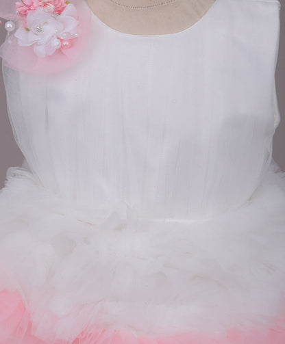 Enfance Sleeveless Floral Detailed Layered Net Dress - Peach