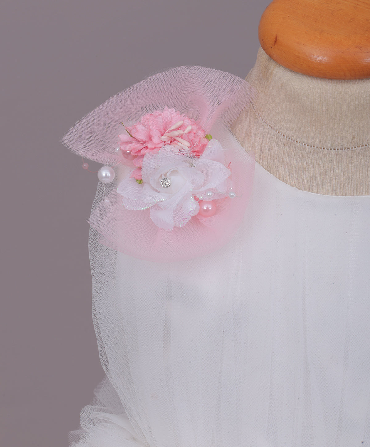 Enfance Sleeveless Floral Detailed Layered Net Dress - Peach
