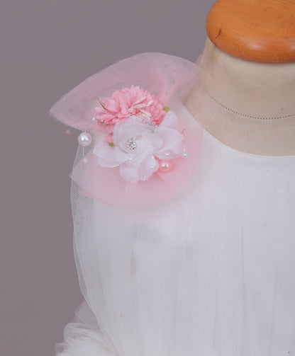 Enfance Sleeveless Floral Detailed Layered Net Dress - Peach