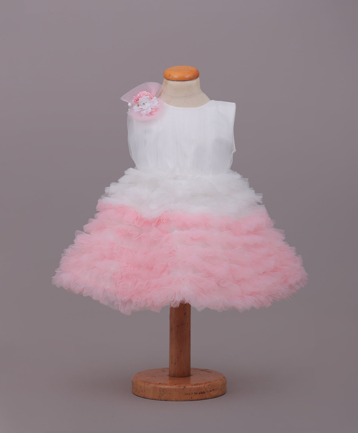 Enfance Sleeveless Floral Detailed Layered Net Dress - Peach