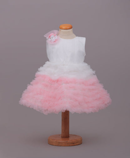 Enfance Sleeveless Floral Detailed Layered Net Dress - Peach