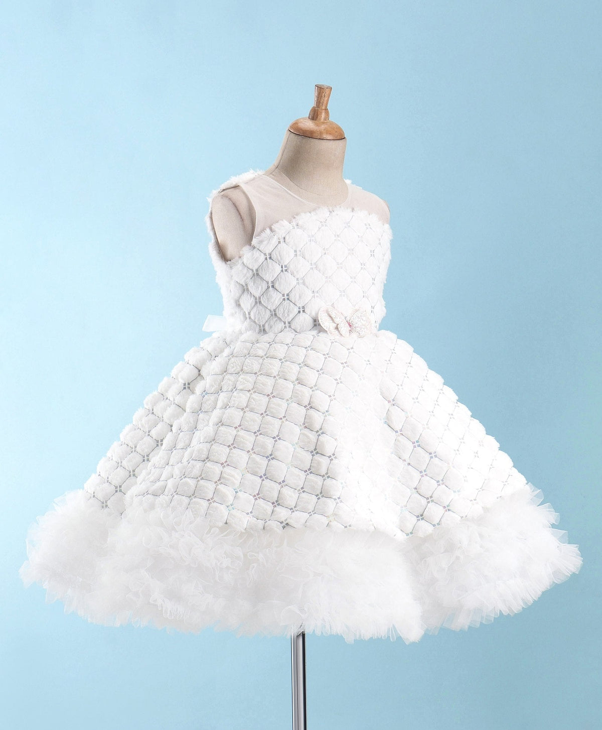 Enfance Sleeveless Flower Applique Solid Dress With Jacket-White