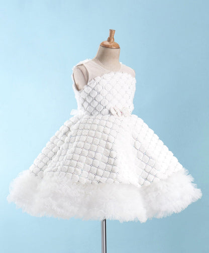 Enfance Sleeveless Flower Applique Solid Dress With Jacket-White
