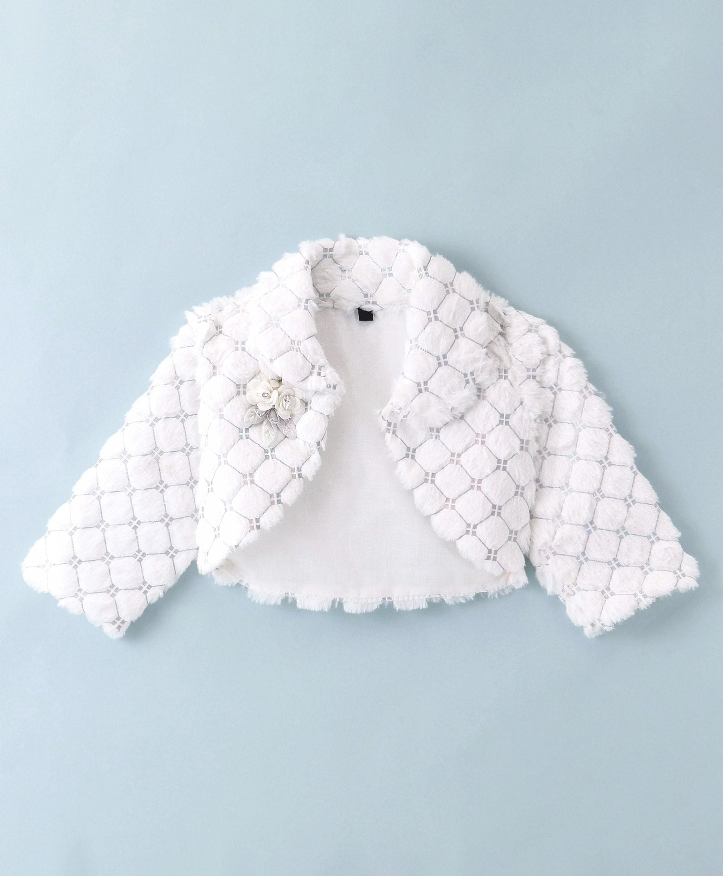 Enfance Sleeveless Flower Applique Solid Dress With Jacket-White
