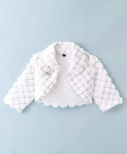Enfance Sleeveless Flower Applique Solid Dress With Jacket-White