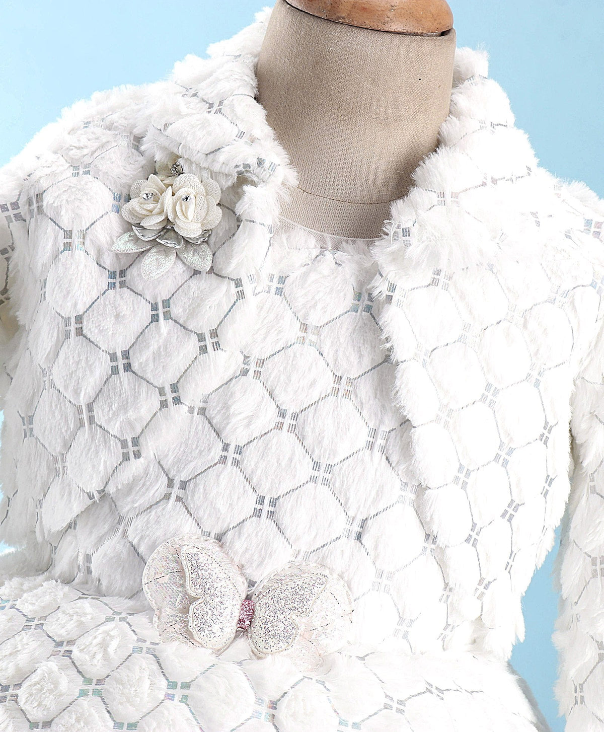 Enfance Sleeveless Flower Applique Solid Dress With Jacket-White