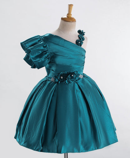 Enfance Sleeveless Flare Dress With Flower Applique-P.Blue