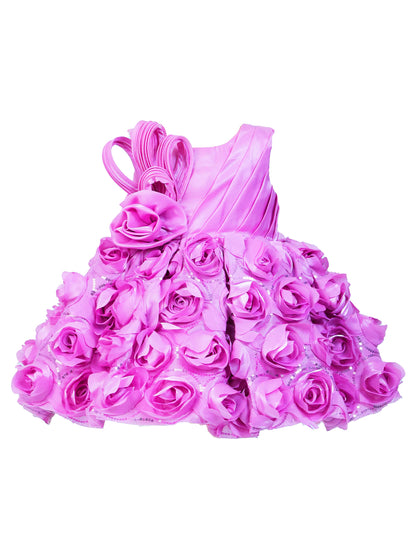 Enfance Sleeveless Floral Detailed Flare Net Party Dress - Pink