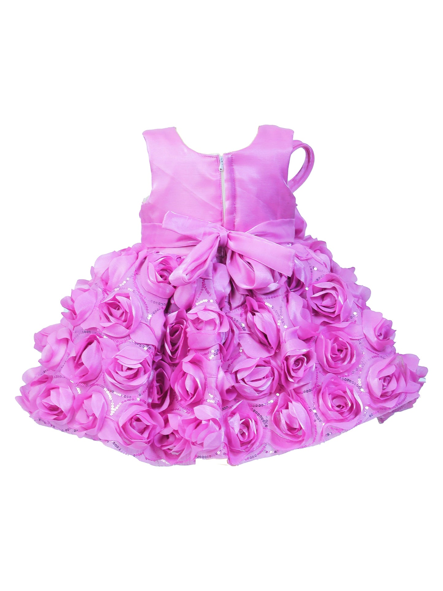 Enfance Sleeveless Floral Detailed Flare Net Party Dress - Pink