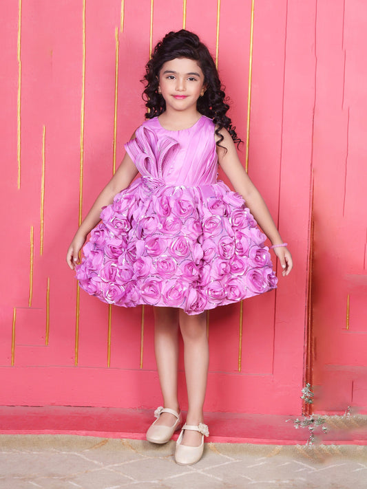 Enfance Sleeveless Floral Detailed Flare Net Party Dress - Pink