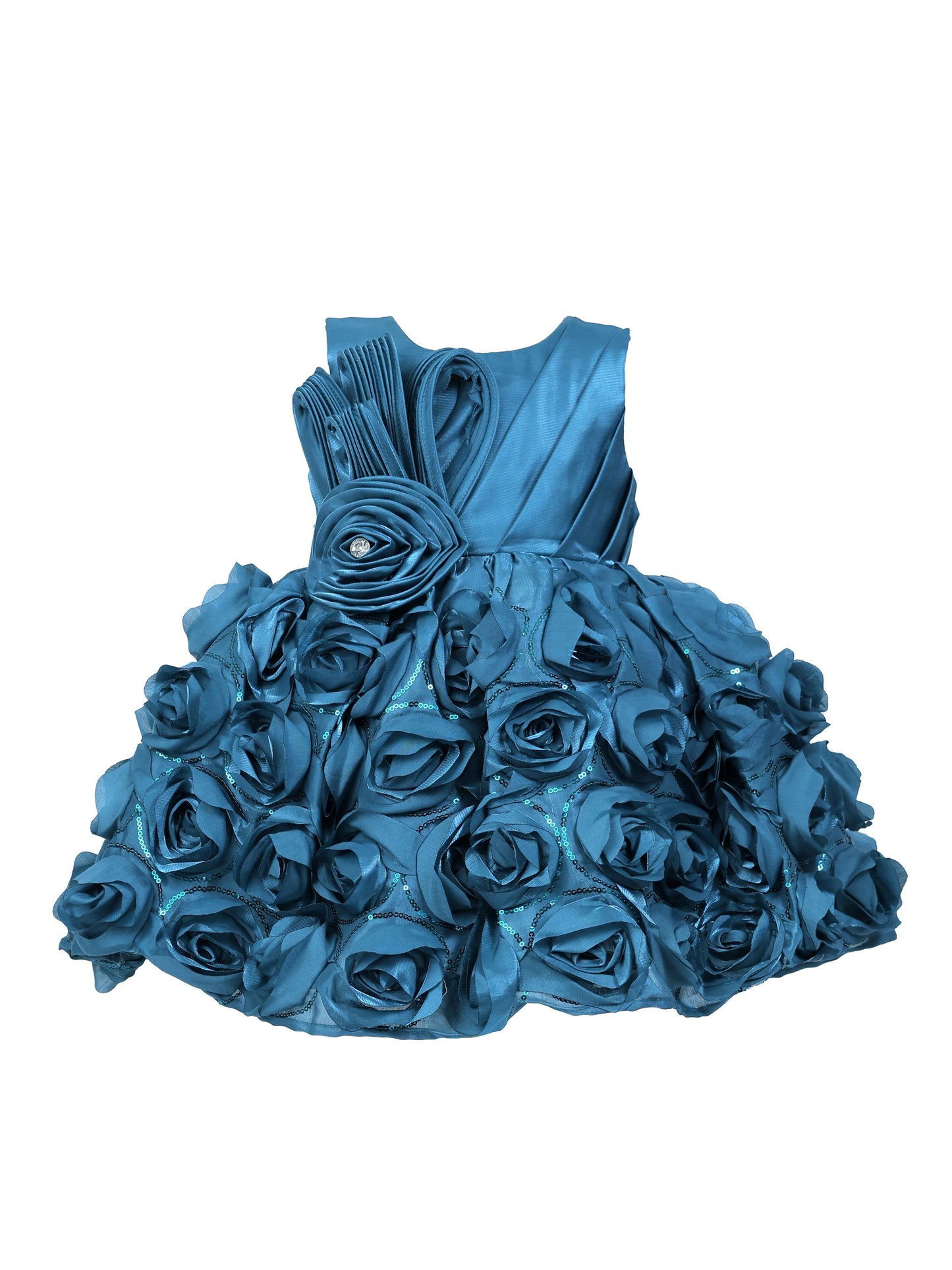 Enfance Sleeveless Floral Detailed Flare Net Party Dress - Rama Green