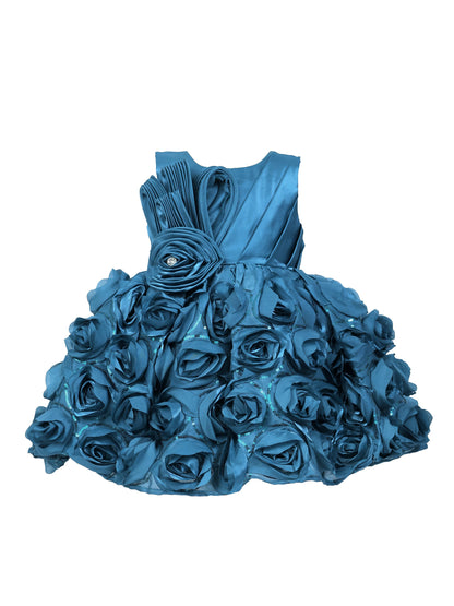 Enfance Sleeveless Floral Detailed Flare Net Party Dress - Rama Green