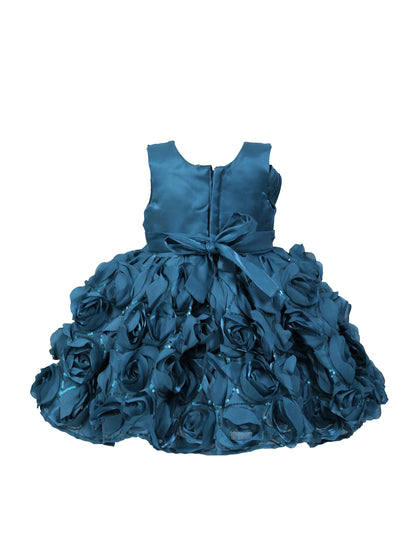 Enfance Sleeveless Floral Detailed Flare Net Party Dress - Rama Green