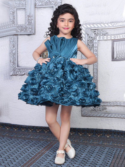 Enfance Sleeveless Floral Detailed Flare Net Party Dress - Rama Green