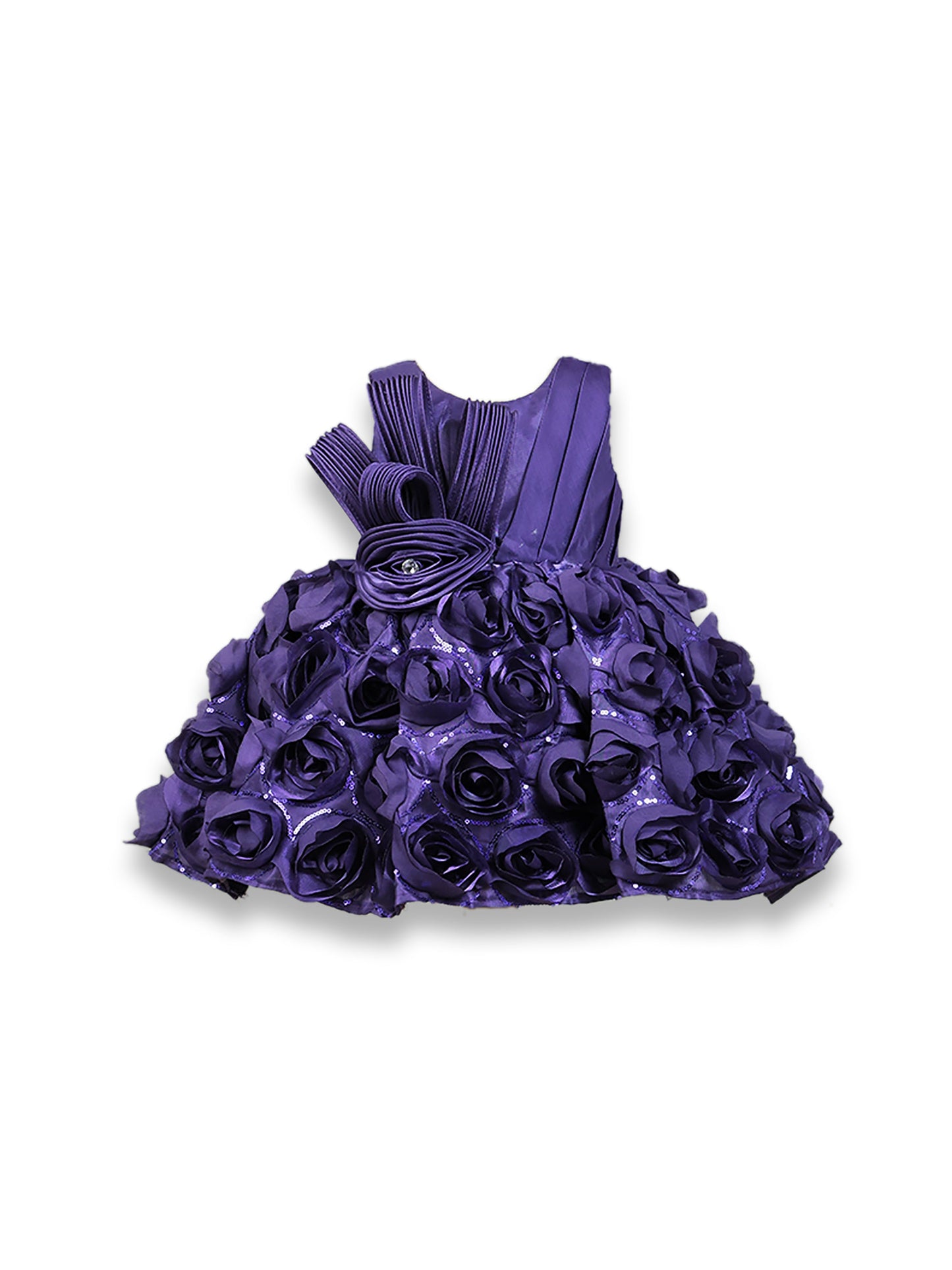 Enfance Sleeveless Floral Detailed Flare Net Party Dress - Purple