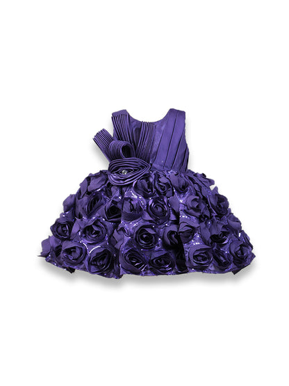 Enfance Sleeveless Floral Detailed Flare Net Party Dress - Purple