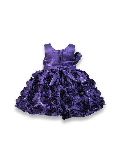 Enfance Sleeveless Floral Detailed Flare Net Party Dress - Purple