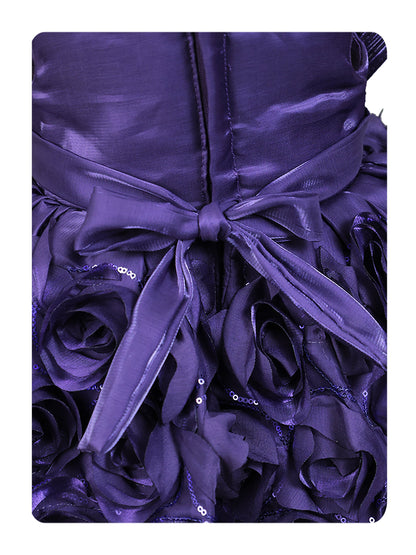 Enfance Sleeveless Floral Detailed Flare Net Party Dress - Purple