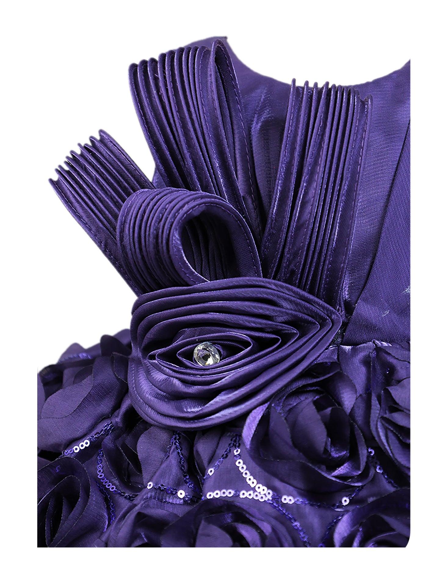 Enfance Sleeveless Floral Detailed Flare Net Party Dress - Purple