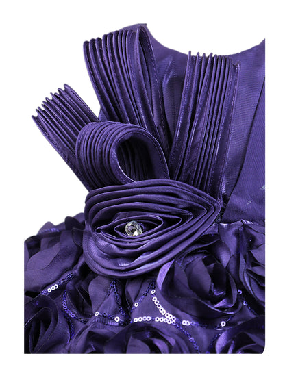 Enfance Sleeveless Floral Detailed Flare Net Party Dress - Purple
