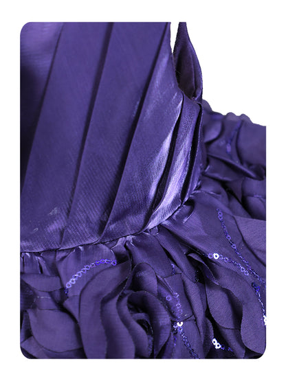Enfance Sleeveless Floral Detailed Flare Net Party Dress - Purple
