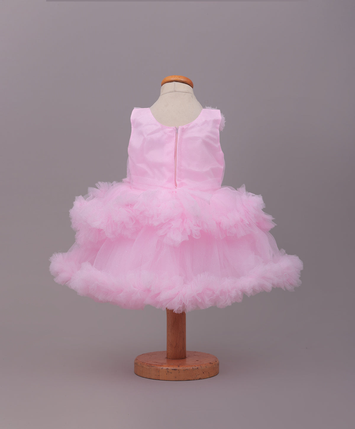 Enfance Sleeveless Mesh Party Frock with Floral Applique - Pink