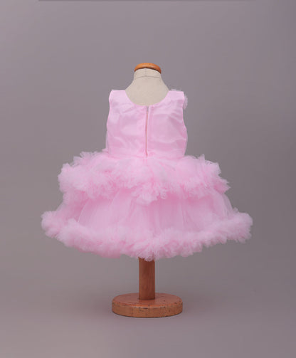 Enfance Sleeveless Mesh Party Frock with Floral Applique - Pink