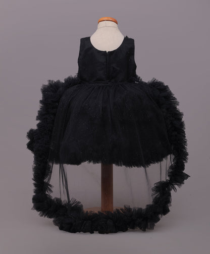 Enfance Sleeveless Floral Applique Net Dress - Black