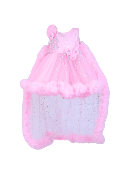 Enfance Sleeveless Sequins Embellished Layered Party Net Dress - Pink