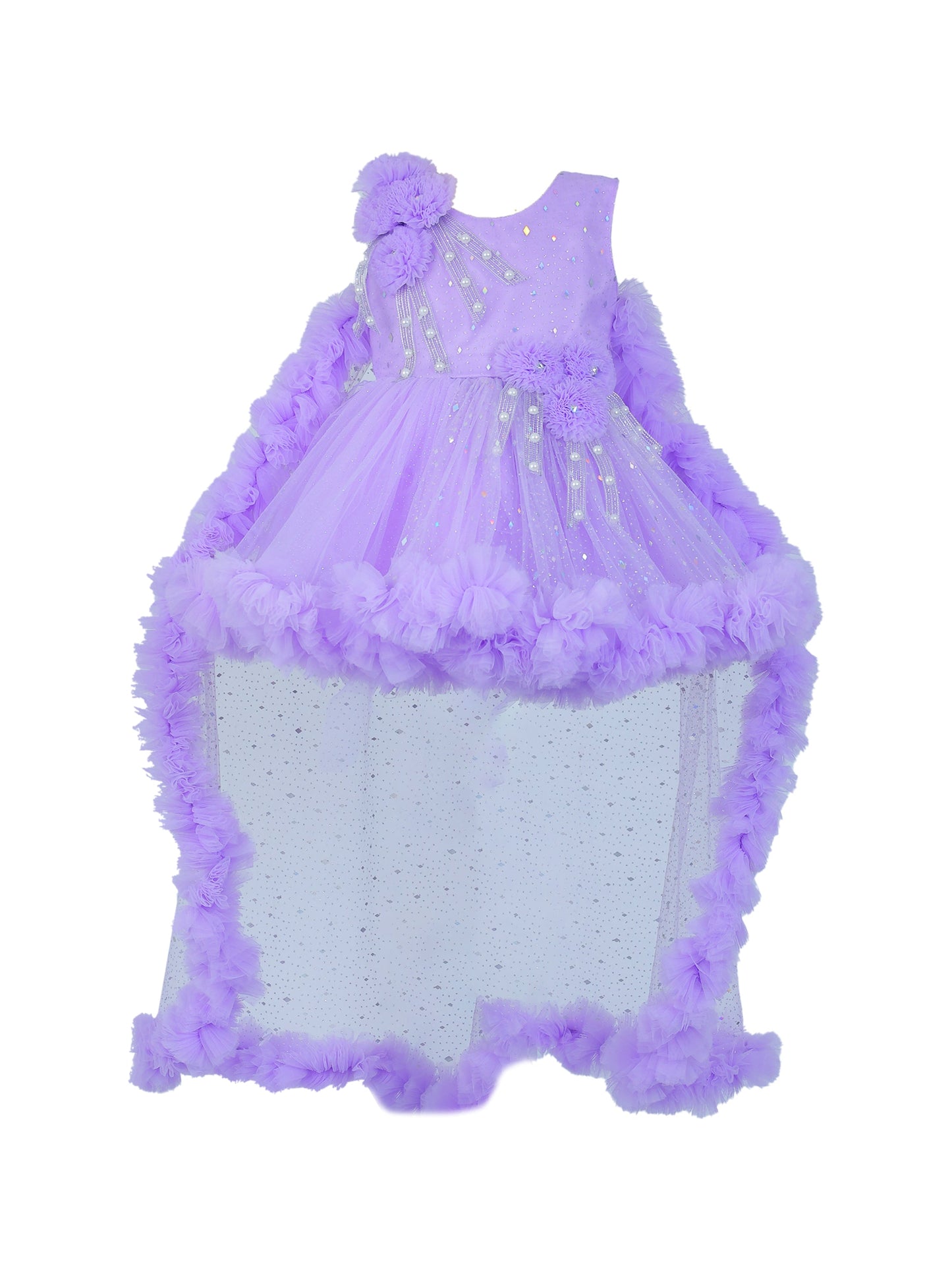 Enfance Sleeveless Sequins Embellished Layered Party Net Dress - Lavender