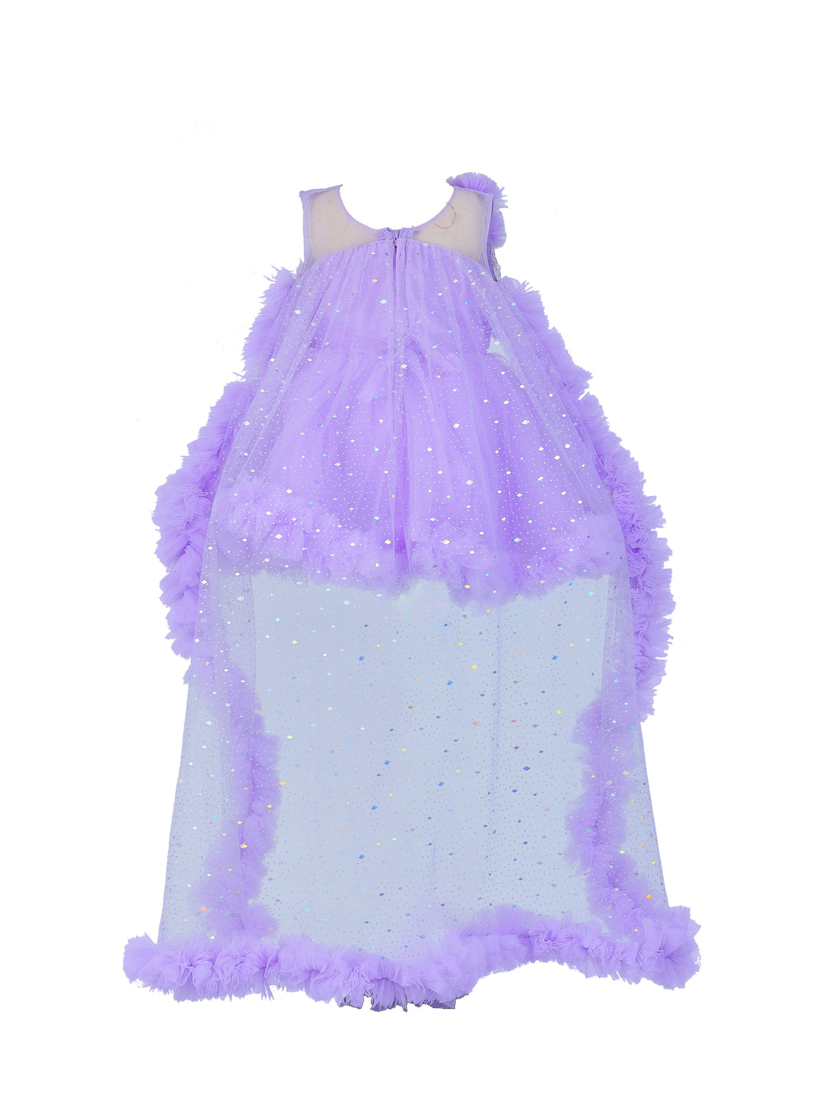 Enfance Sleeveless Sequins Embellished Layered Party Net Dress - Lavender