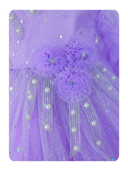Enfance Sleeveless Sequins Embellished Layered Party Net Dress - Lavender