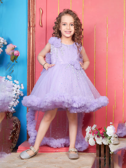 Enfance Sleeveless Sequins Embellished Layered Party Net Dress - Lavender