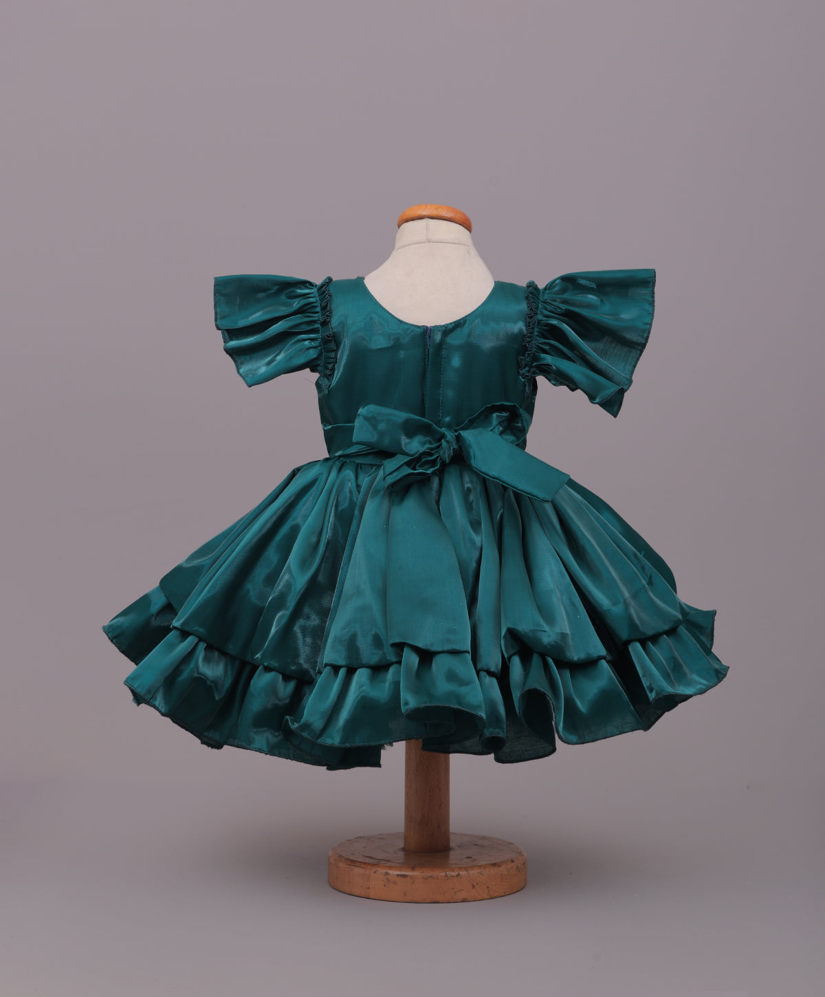 Enfance Half Sleeves Party Frock Floral Applique Frill Detailing - Bottle Green