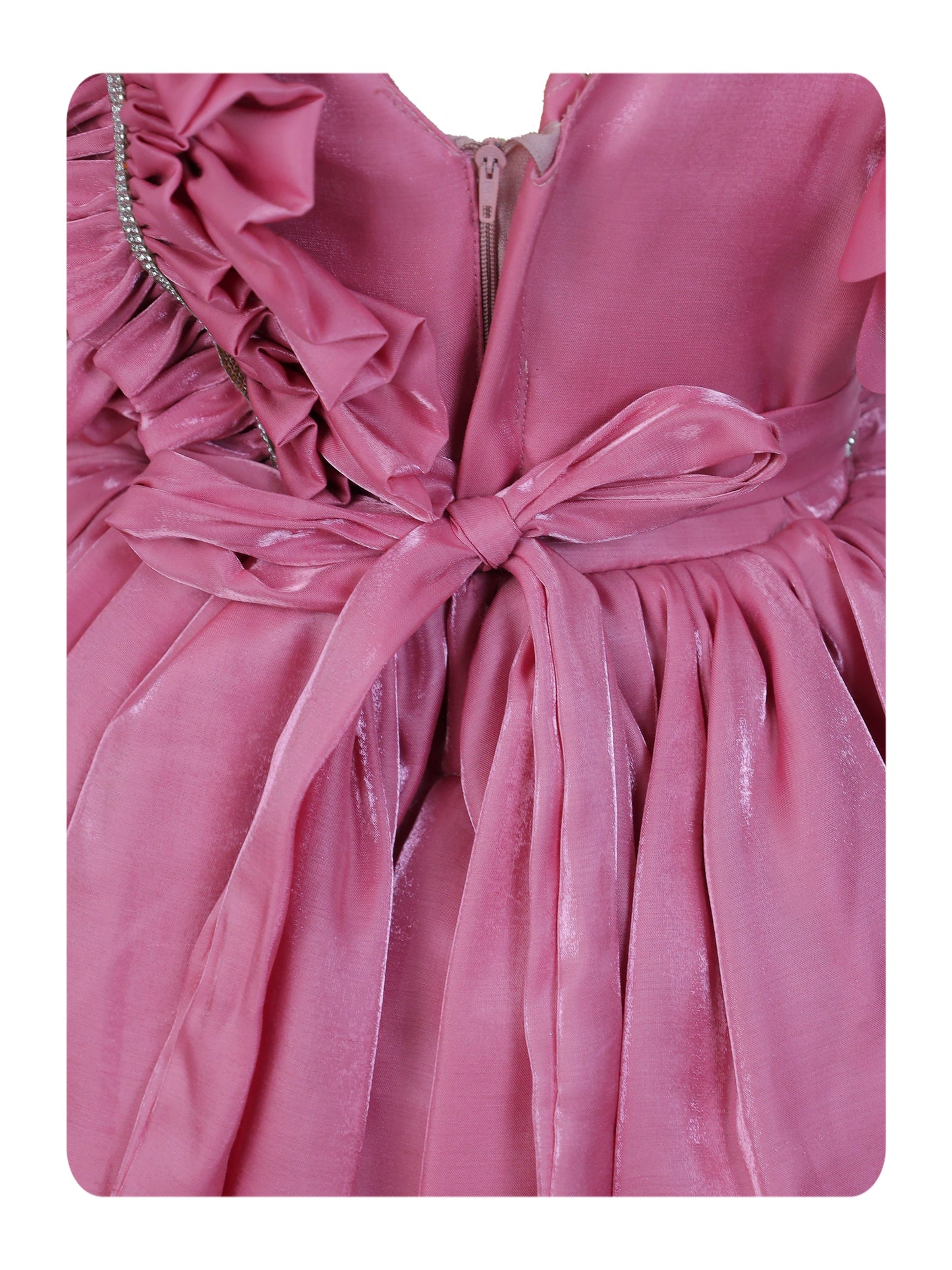 Enfance One Shoulder Floral Applique & Beads Embellished Net Dress - Onion Pink