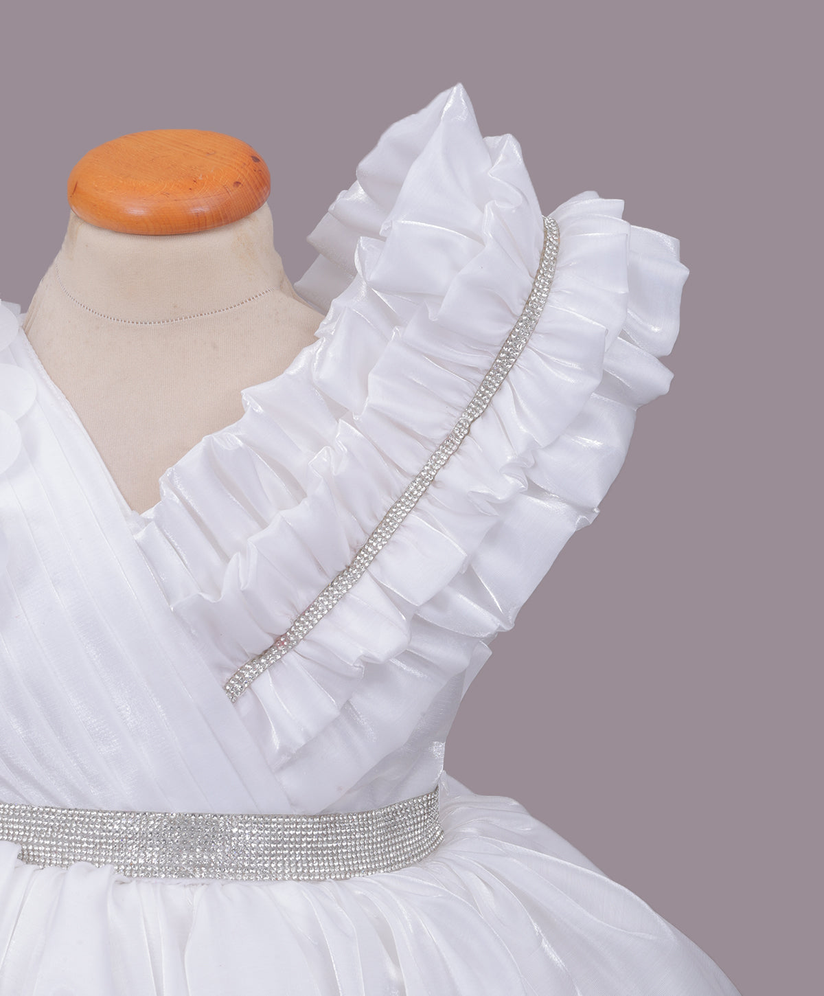 Enfance One Shoulder Floral Applique & Beads Embellished Net Dress - White
