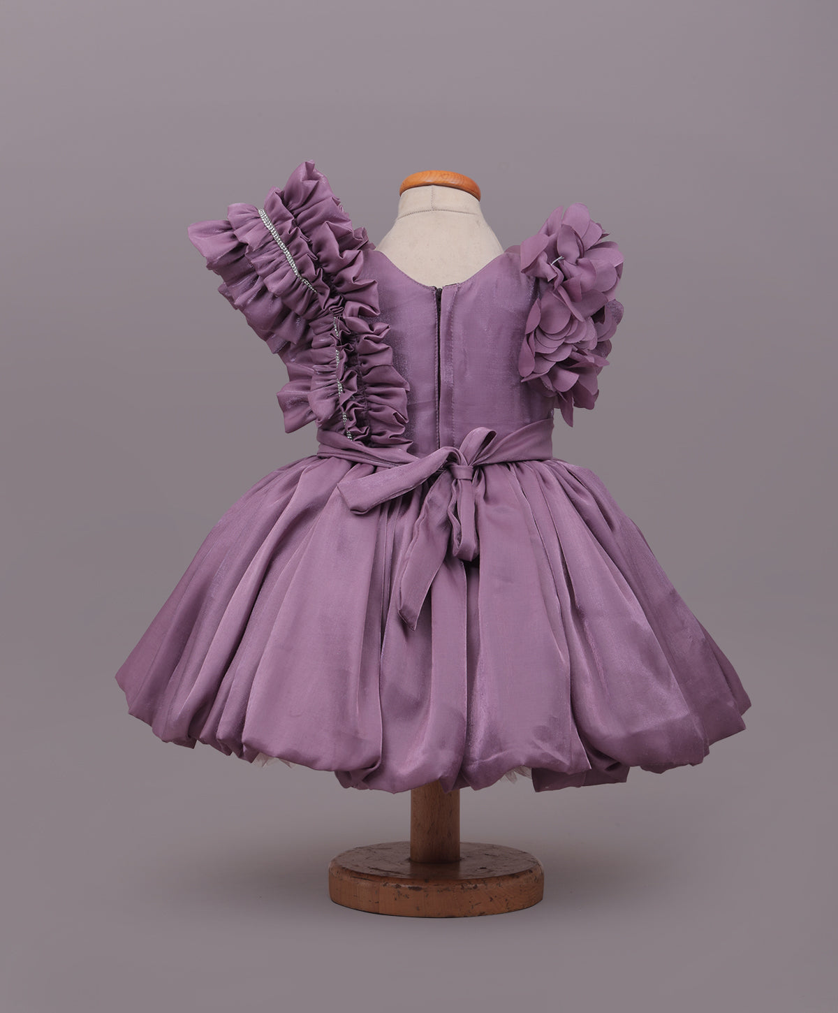 Enfance One Shoulder Floral Applique & Beads Embellished Net Dress - Mauve