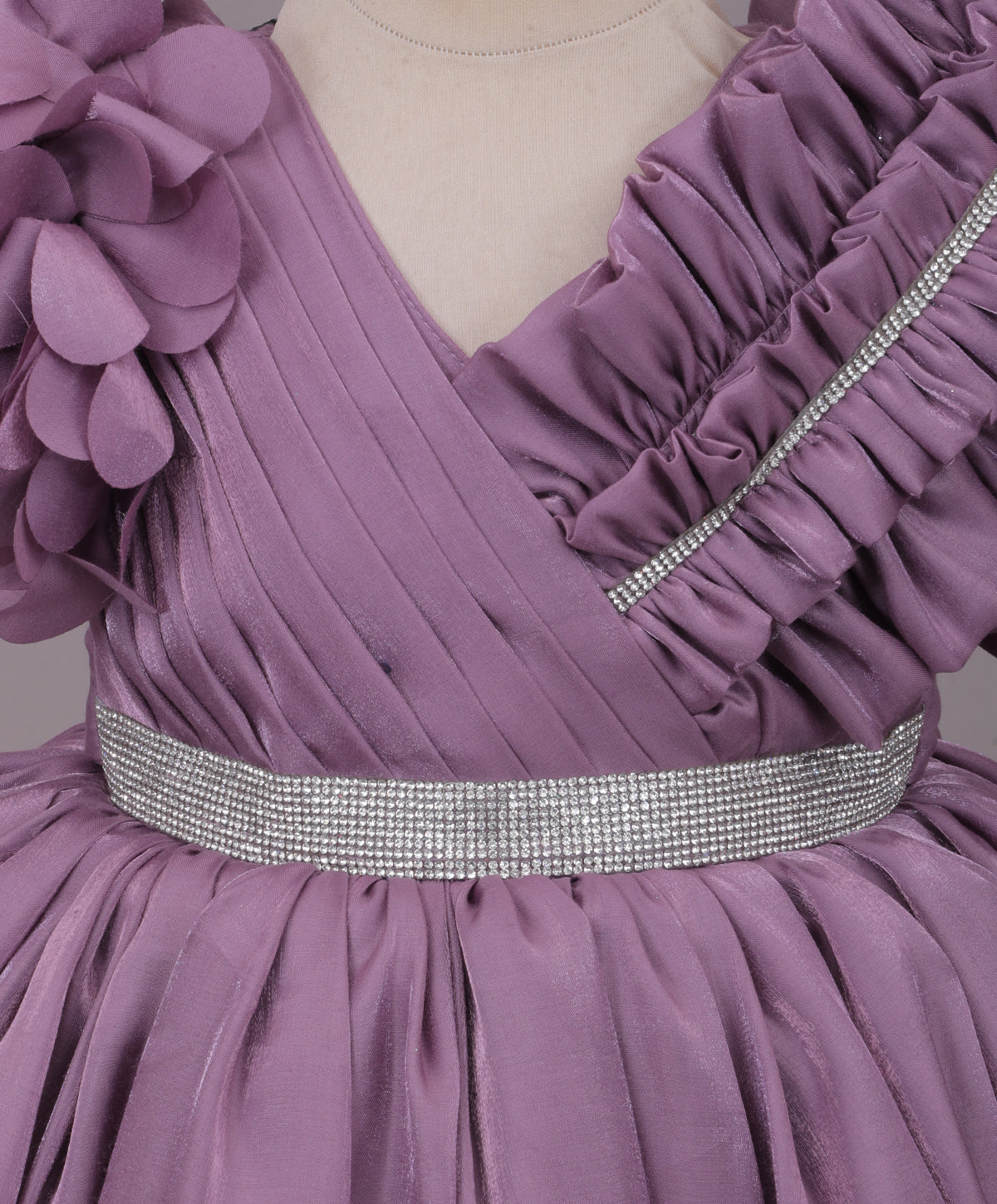 Enfance One Shoulder Floral Applique & Beads Embellished Net Dress - Mauve