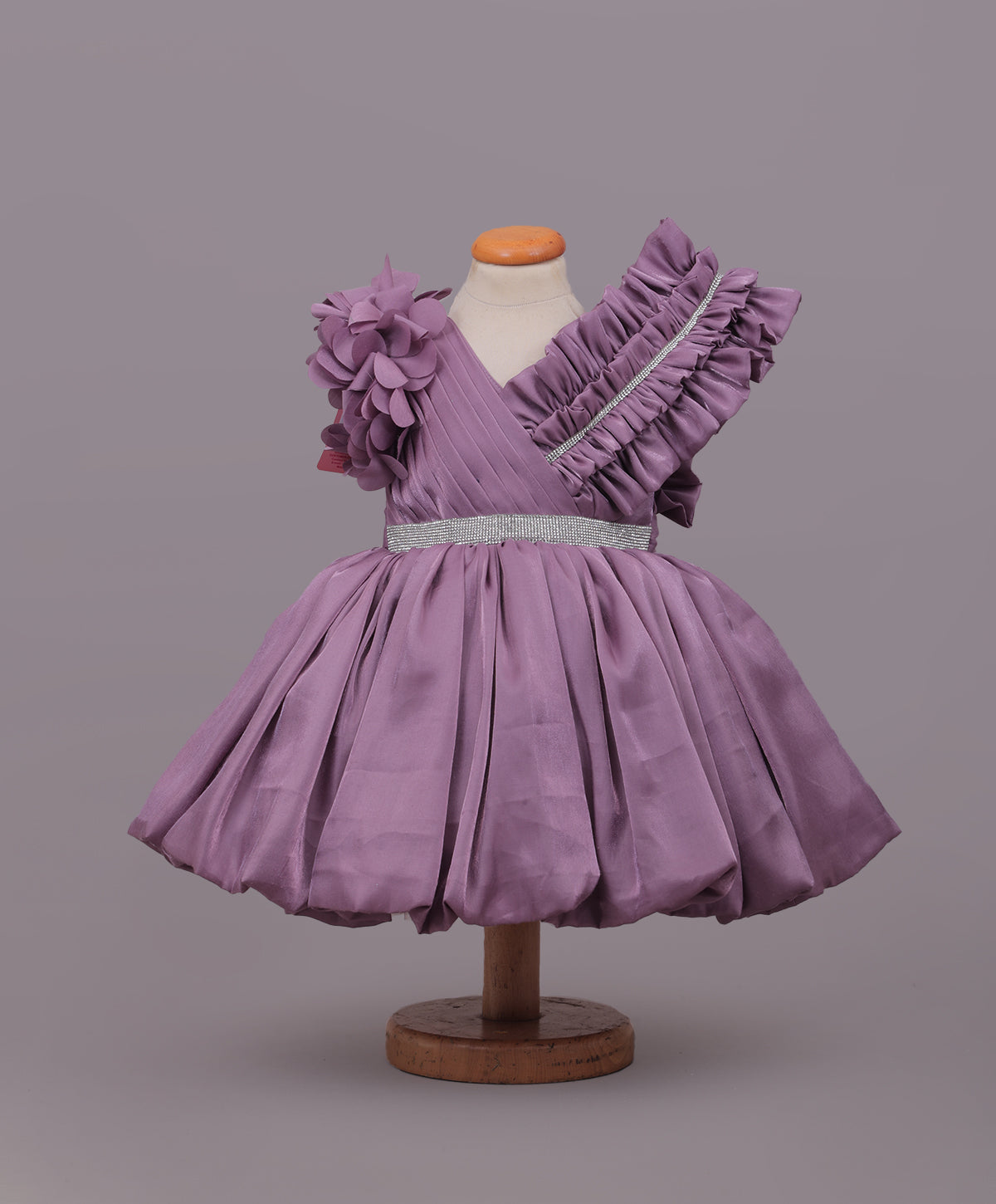 Enfance One Shoulder Floral Applique & Beads Embellished Net Dress - Mauve