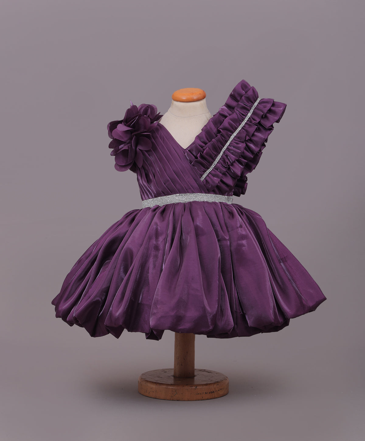 Enfance One Shoulder Floral Applique & Beads Embellished Net Dress - Purple
