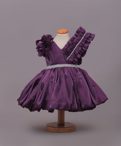 Enfance One Shoulder Floral Applique & Beads Embellished Net Dress - Purple